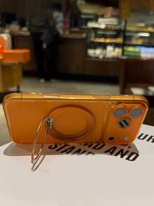 Minimalist Ice Feel Matte Transparent 360 Magnetic Bracket Holder Case Compatible With IPhone 17 Pro 17 16 Pro Max 16 Pro 16 15 Pro Max 15 Pro Max 15 Pro 15 14 Pro Max 14 Pro 14 13 Pro Max 13 Pro 13 12 Pro Max 12 Pro 12 11 Clear Camera Lens Protector Shockproof Cover - Matte Orange - View 7