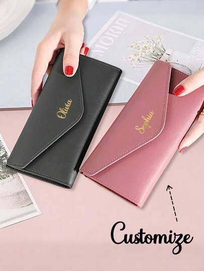 Customized Name Women's Long Tri-Fold Wallet Stylish Clutch Card Holder, Large Capacity Coin Purse Organizer With Multiple Card Slots & Cash Compartments, Lightweight Portable Clutch Wallet For Shopping, Travel, Work & Daily Use, Fashion Storage Wallet Accessory For Women, Girls, Students & Office Ladies, Perfect Gift For Mother's Day, Birthday Gift, Graduation Gift, Holiday Gift