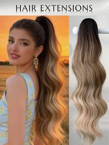 26 Inch Long Deep Wave Thermal Fiber Synthetic Ponytail Hair Extension With Clip, Inspired By Women's Holiday Style, Suitable For Daily Wear - Multicolor - View 2