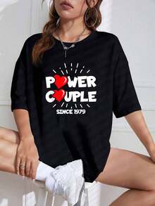 100% Algodón Unisex - Casados Desde 1979 - Pareja Poderosa - Camiseta para 44º Aniversario de Bodas, Camiseta Casual de Manga Corta para Verano y Primavera, Ropa de Mujer - Negro - Ver 6