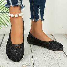Casual Lace Flat Sandals - Black - View 4