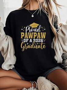 Camiseta Unisex 100% Algodón con Estampado "Orgulloso Abuelo de un Graduado de la Clase de 2026", Camiseta de Cuello Redondo 100% Algodón - Negro - Ver 1