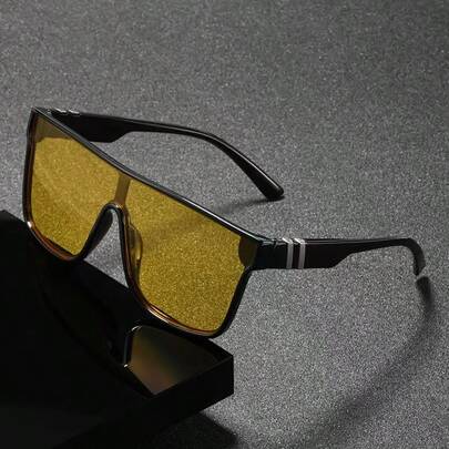 1副无框夹片式PC材质装饰Y2K风格时尚眼镜，适合海滩、派对、送礼、度假等场合。