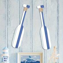 2pcs/Set Nautical Style Coastal Fishing Boat Oar Decor Plaque, Rustic Art Decor, Ocean Theme Wooden Sign, Coastal Fishing Boat Oar Decor Plaque, Suitable For Home Decor, Restaurant Decor, Holiday Style - Multicolor - View 7