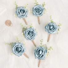 6件套男士玫瑰桉树胸花，适合新郎及伴郎，适用于婚礼、周年纪念、返校节、秋季乡村婚礼 - 玫瑰 - 查看 31