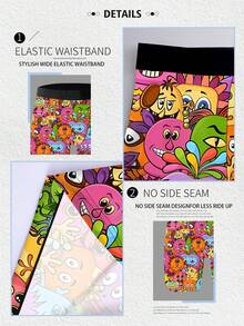 男士趣味平角内裤，卡通涂鸦印花，可爱怪兽主题，针织面料，宽松运动版型，透气吸汗，柔软亲肤，休闲运动平角内裤 - 彩色 - 查看 8