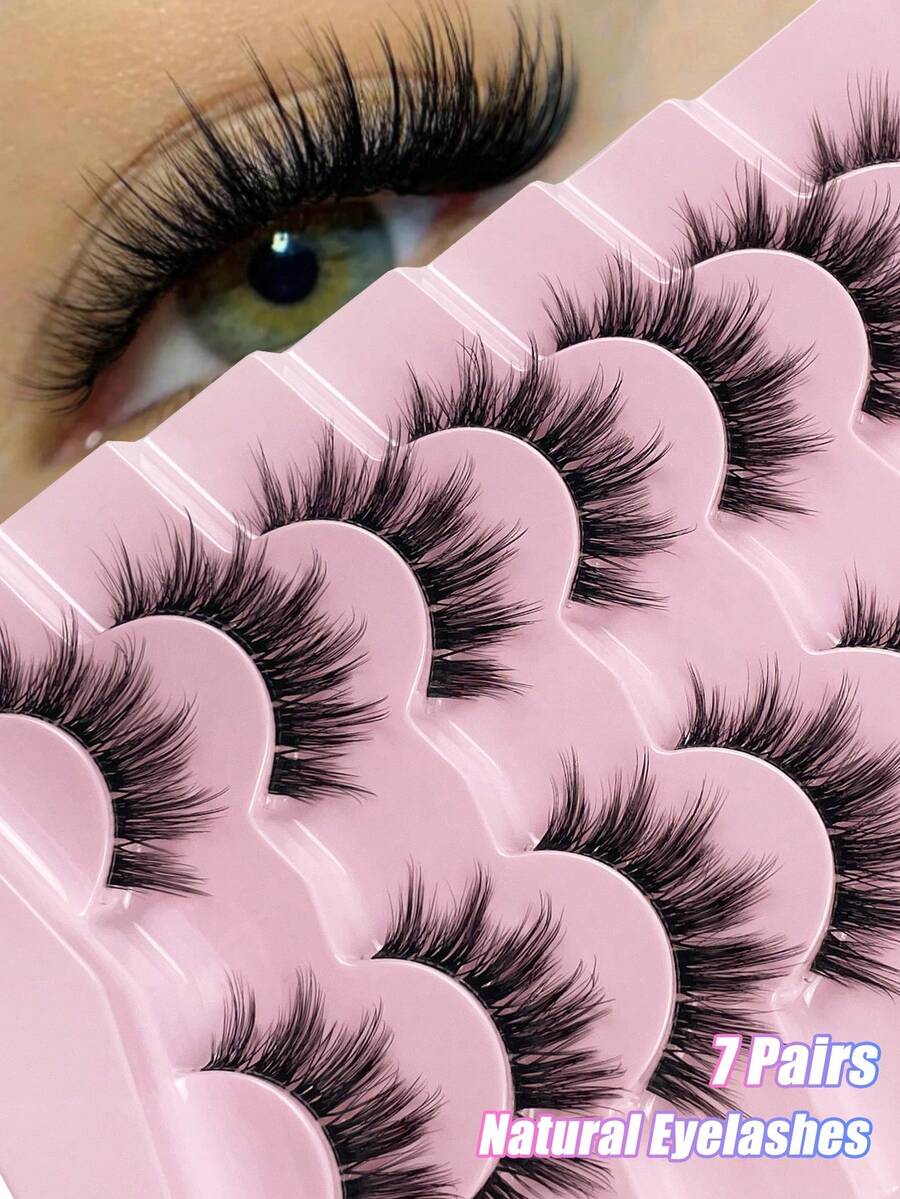 Hinarin 7对自然妆效假睫毛，透明梗，轻盈蓬松，柔软仿貂毛材质，美妆嫁接