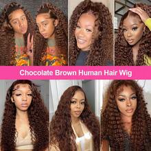 250% Density 34Inch 13x4 Chocolate Brown 4# Deep Wave Lace Front Wigs Human Hair 13x4 Chocolate Brown 4# Curly Lace Front Wig Human Hair With Baby Hair For Women - S4 - Xem 6