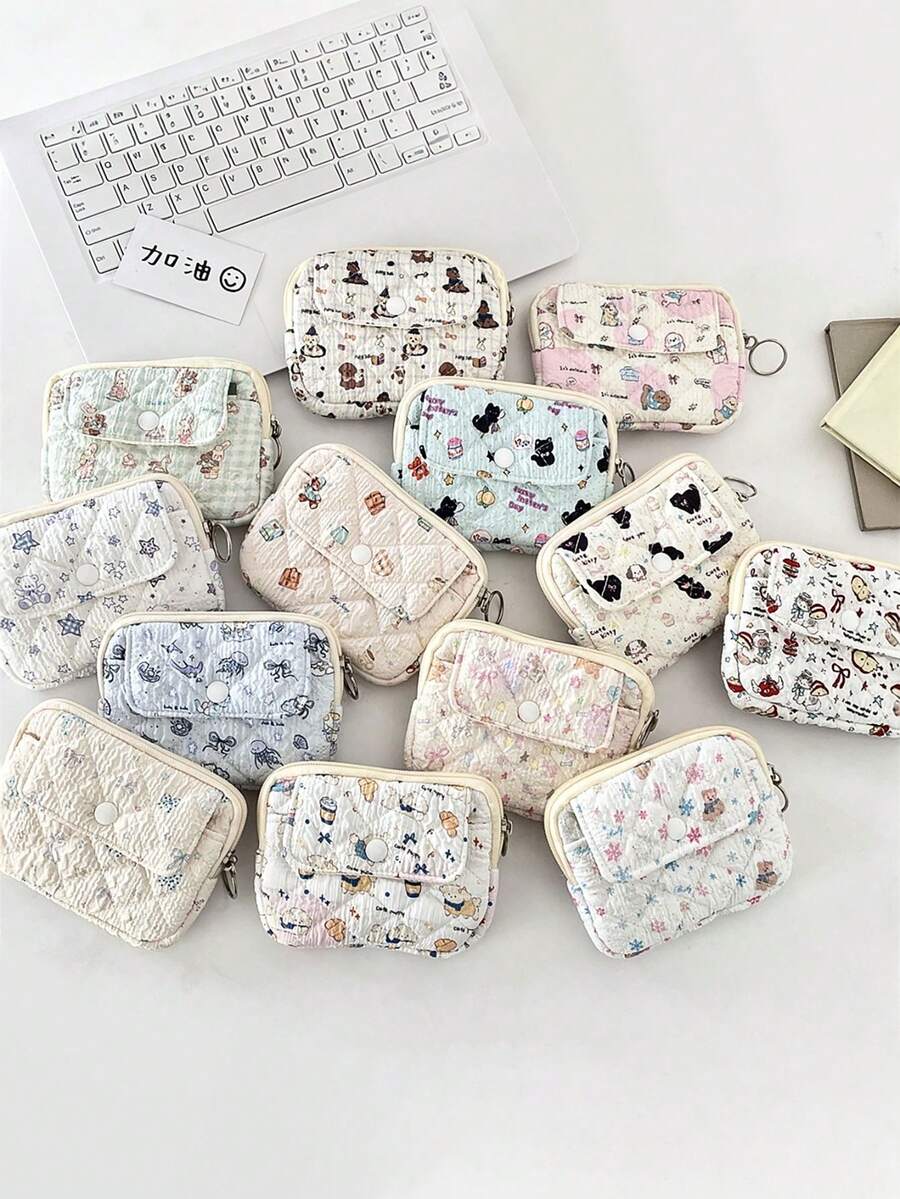 Ví nữ một mảnh có nắp gập chần bông, túi đựng đồ lặt vặt, túi đựng mỹ phẩm mini hình vuông dễ thương, ví đựng thẻ ID đa chức năng, ví đựng thẻ tín dụng, ví đựng tiền xu, túi đựng son môi và băng vệ sinh cho nữ, túi đựng mỹ phẩm có khóa kéo, ví đựng tiền xu, thích hợp để đựng các vật dụng nhỏ, đơn giản và dễ mang theo, chống rơi vỡ và chống trầy xước, đa năng cho các hoạt động ngoài trời, kỳ nghỉ và du lịch.