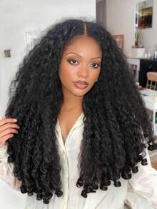 Tóc giả nửa đầu hình chữ V không đường may dành cho nữ, tóc xoăn và thẳng với phần đuôi uốn cong, tóc giả tổng hợp che phủ nửa đầu. - Nhiều màu - Xem 3