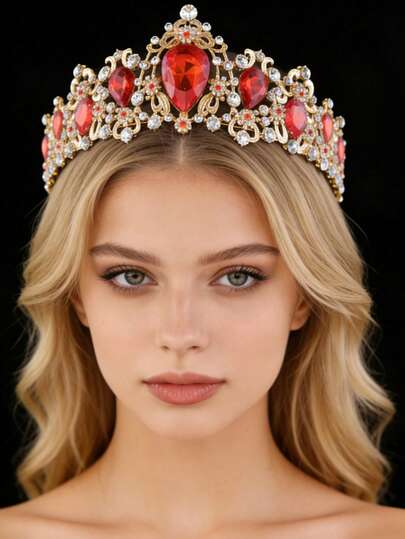 1 pieza Tocado de novia con corona de estilo barroco de gota de agua de cristal, accesorio de regalo de cumpleaños y crecimiento