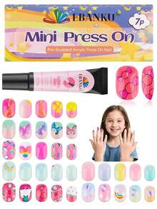 Bộ 168 móng tay giả dán cho trẻ em, thiết kế hình bướm EBANKU, hình hạnh nhân, 12 kích cỡ vừa vặn hoàn hảo, keo dán tự nhiên. - Nhiều màu - Xem 1