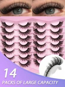 14 Pairs Of Messy Natural Cat Eye Eyelashes Transparent Eyelashes Cat Eye Look Slender Eyelashes Eye End Slender Full Strips Soft Natural Realistic False Eyelashes - View 7