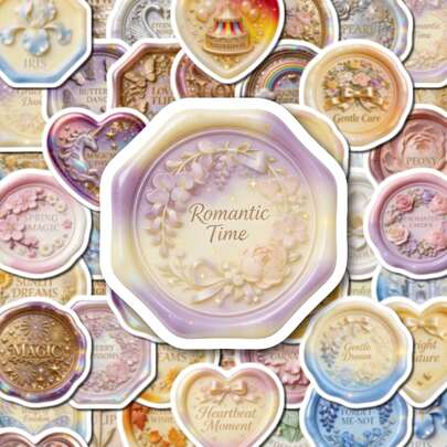 50 PCS Romantic Vintage Wax Seal Stickers, Aesthetic Floral Envelope Seal Decals For Wedding Invitations, Scrapbooking, Laptop, Water Bottles, Journals, Planners, DIY Craft Decor For Adults Women Teens