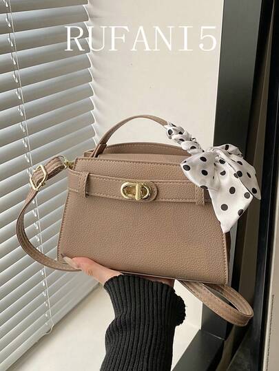 Fashionable New Solid Color Mini Scarf Decorative Handbag, Elegant And Versatile Hardware Lock Design Square Women's Diagonal Shoulder Bag, Suitable For Shopping, Wallets, Shopping, Young Women, College Students, Newcomers, And White-Collar Workers. They Are Very Suitable For Offices, Universities, Work, Business, Commuting, Outdoor Activities, Travel, And Outings