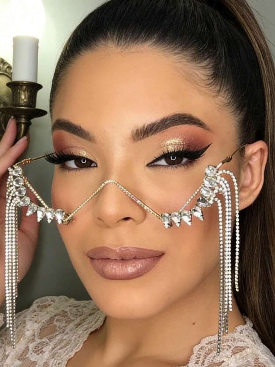 1 gọng kính đính đá bạc, gọng kính tua rua cá nhân hóa kiểu Âu Mỹ, trang sức thời trang cho khuôn mặt nữ dự tiệc. - Nhiều màu - Xem 1