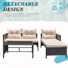 Greesum 3 Piece Patio Furniture Set Outdoor Wicker Rattan Sectional Sofa With Cushions And Coffee Table For Yard Garden Porch Poolside Light Beige - 淺米色 - 查看 6
