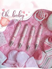12pcs Washable Neutral Pens With Black Ink, Suitable For Students And Office Use, Gifts For Baby Shower Party - Ohbaby Pink Pen - View 1