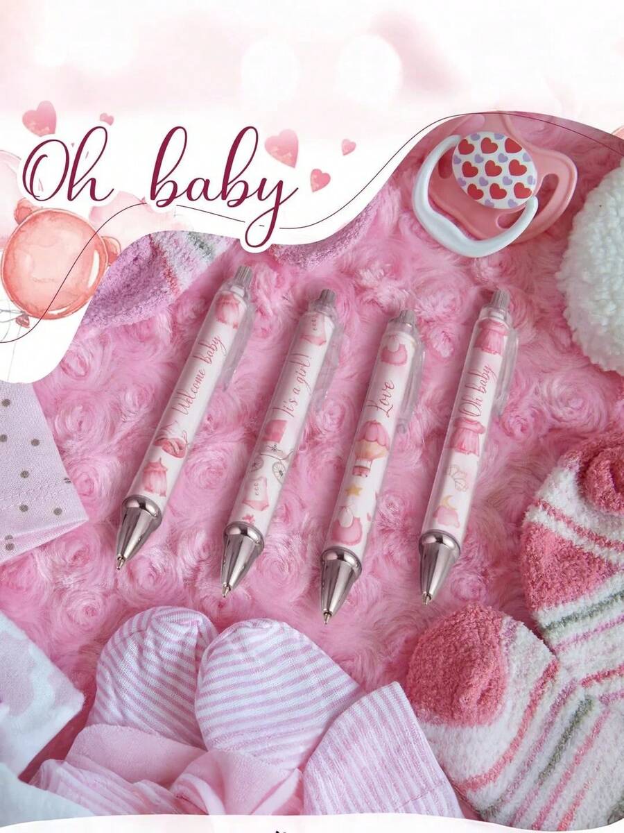 12pcs Washable Neutral Pens With Black Ink, Suitable For Students And Office Use, Gifts For Baby Shower Party - Ohbaby Pink Pen - View 1