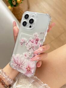 Ốp lưng điện thoại trong suốt in hình hoa anh đào, họa tiết thực vật màu nước, bảo vệ điện thoại tương thích với iPhone 11/17/17pro/13/14/15/15pro/15 Plus/15 Promax/16/16pro/16plus/16promax/7plus/8plus/X/Xs Max/Xr/17Air/12pro/13pro/14pro/17Promax/13mini/11promax/12promax/13promax/14promax/14plus/6/6s/6plus/7/8/Se/17proMax. Có ngăn đựng thẻ trong suốt. - Nhiều màu - Xem 2