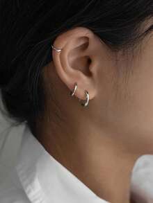 3pcs/Set Stainless Steel Basic Hoop Earrings, 8mm/10mm/12mm Earring Set For Women - Silver - View 7
