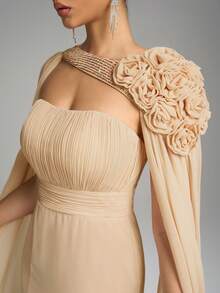 SUPGIR Sleeveless Halter Dress With Luxurious Sequins Fabric Rose Shawl, Evening Gown - Champagne - View 6