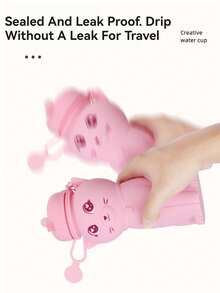 BENNY 可爱3D猫咪可折叠硅胶儿童水瓶 600ml，可折叠防漏，带登山扣 | 开斋节礼物、斋月特惠、返校季礼物、复活节礼物篮礼物、圣诞节礼物（适合女孩、男孩、幼儿） - 彩色 - 查看 4