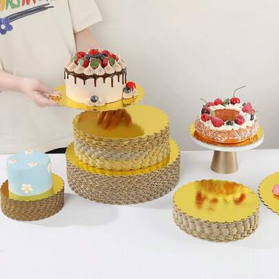 10/5/1 chiếc đĩa bánh chống dầu mỡ viền lượn sóng, đế bánh bằng bìa cứng sóng màu vàng, thích hợp để trang trí bánh, đồ dùng trang trí bánh cưới sinh nhật, phụ kiện đĩa bánh pizza.