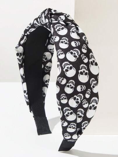 1pc Black Satin Fabric Printed Knotted Headband Hair Accessory, Suitable For Daily, Vacation, Party, Mother's Gift