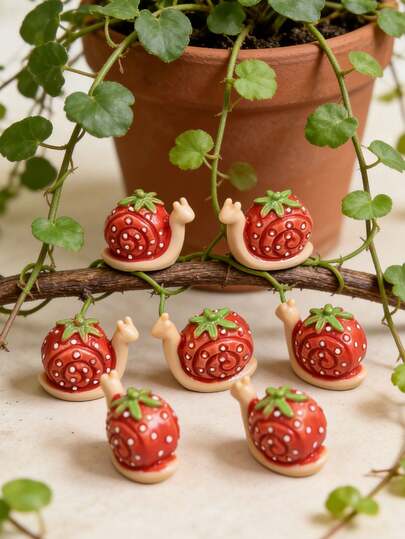 10pcs Resin Strawberry Snail Miniature Decorations, Cute Strawberry Shell Garden Snails, Suitable For Dollhouse, Fairy Garden, Micro Landscape, Doll Scene - Realistic Resin Snail Indoor Outdoor Decor, Fairy Garden And Terrariums, Mushroom House