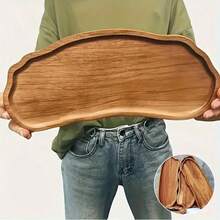 Premium Acacia Wood Serving Tray - 11.4"X4.2" Irregular Oval Design For Desserts, Snacks, Fruits & Appetizers - Perfect For Home Decor & Holiday Celebrations - Wood Color - View 13
