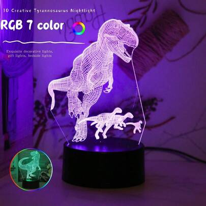 1pc Dinosaur Series LED Atmosphere Lamp, 7-Color USB Powered, Touch Control, Modern Style, Plastic Material, Suitable For Bedroom, Study, Office Desk, Bar Decoration