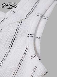 女士白色条纹方领无袖迷你连衣裙 - 侧边系带腰身，时尚复古Y2K风格极简A字迷你裙，适合夏季约会、派对、音乐会、通勤、海滩度假 - 白色 - 查看 4