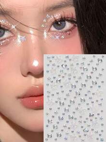 2件/套 彩色极光3D立体水晶水钻，海星水滴宝石钻石美人鱼宝石贴纸，适用于化妆、身体彩绘、派对饰品 - 彩色 - 查看 5