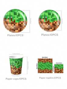 Bộ đồ ăn dùng một lần kiểu pixel 50 món này bao gồm 10 đĩa ăn, 10 đĩa tráng miệng, 10 cốc giấy và 20 khăn ăn. Bộ đồ ăn tiện dụng này rất phù hợp cho cắm trại, dã ngoại, tiệc nướng ngoài trời, tiệc mừng em bé, đám cưới và tiệc sinh nhật. - Nhiều màu - Xem 10