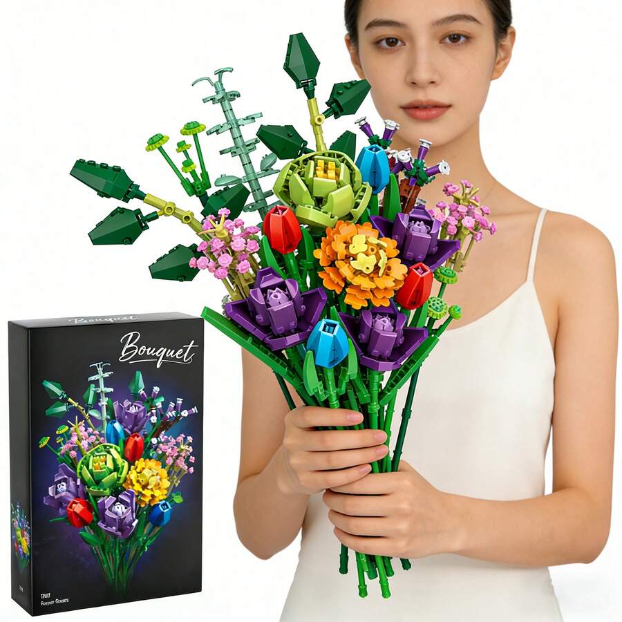 XINGYA YOUPIN [Ship In 24h] 934pcs Building Block Flower Suit, Simulation Bouquet, Gift Home Ornaments, Splicing Simple Operation, Suitable For Birthday, Christmas, Halloween, Thanksgiving, New Year, Party Best Gift For Women / Girlfriend - Nhiều màu - Xem 1