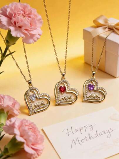 1pc Stainless Steel Heart Pendant Necklace, Fashionable Luxury Elegant Design, Versatile Mother's Day Jewelry Gift