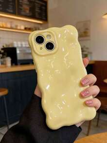 1个糖果黄3D立方体实心波浪纹软手机壳，兼容 17 Pro Max、17 Pro、17、16、15、13 Pro Max、11、12、14 Pro Max，可爱马卡龙亮面软手机壳 - 黃色 - 查看 2