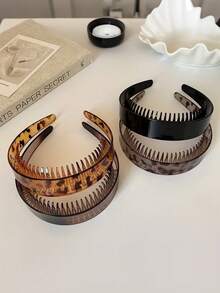 4 piezas Diademas con estampado de leopardo antideslizante, aro para el cabello de corona alta minimalista con dientes, de moda para lavarse la cara - Multicolor - Ver 4