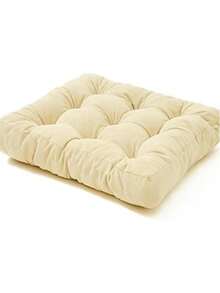 Single Chair Cushion With Ties 55x55 Cm – Soft Seat Pad With Foam Filling - Beige - View 2