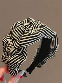1pc Vintage Elegant Headband, Versatile Wide Striped Hair Clip, New Black And White Striped Hair Accessory For Women, Bangs And Flyaway Hair Clip, Classy Facial Wash Headband, Suitable For Daily Wear, Festivals, And Outings, Great Gift For Girls - 彩色 - 查看 3