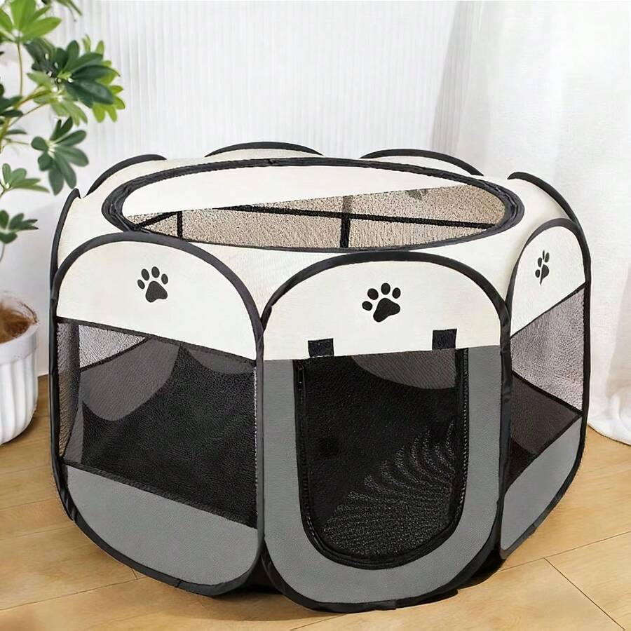 1 pieza Carpa plegable octagonal para mascotas, recinto anti-arañazos para gatos y perros, adecuado para muebles - Gris - Ver 1