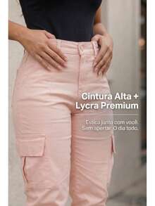 Stillger Moda Jeans Kit 2 Women's Cargo Jeans Jogger High Waist Butt Lifting Premium Pants With Lycra Side Pockets - 米色和粉紅色 - 查看 2
