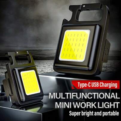 1pc 1000 Lumens High Brightness Rechargeable COB Keychain Flashlight, 5 Lighting Modes, Portable Pocket Lamp With Foldable Side Light, Bottle Opener And Magnetic Base, Suitable For Walking And Camping