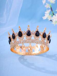 Elegant Gold-Tone Royal Style Sapphire-Look Crystal Crown - Suitable For Attending Balls - Multicolor - View 11