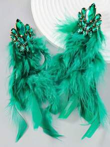 1 Cặp bông tai đính pha lê và lông vũ gợi cảm nhiều màu sắc, Phụ kiện dự tiệc thời trang - lông vũ - Xem 32