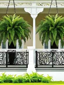 1pc/2pcs/3pcs Artificial Boston Fern Plant, Suitable For Home, Office, Garden, Porch, Farmhouse Decor, Plastic Realistic Green Plant, Suitable For Wedding, Anniversary, Holiday Decoration, All-Season Spring & Summer Decor, Can Be Hung For Display, Indoor & Outdoor Use, Excluding Planter (Plant Only, No Planter) Large Artificial Boston Fern, 34-Inch Large Fake Greenery Plant, Outdoor Artificial Green Plant, Suitable For Outdoor, Home & Office - Green - View 1