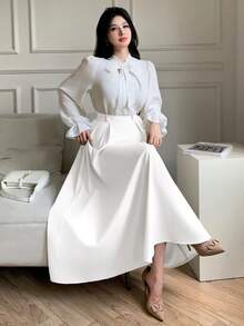 abyoxi Chân váy xếp ly chữ A cạp cao màu trắng thanh lịch dành cho nữ, kiểu dáng tối giản thời trang, phù hợp mặc hàng ngày, đi làm, đi chơi, dự lễ tốt nghiệp, đi nghỉ mát, thích hợp cho mùa xuân, hè, thu và đông. - trắng - Xem 4