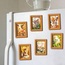 1 pieza Imán de refrigerador de gatito lindo - Arte de gato de acuarela con flores. Ideal para cocinas, refrigeradores, pizarras blancas y gabinetes del hogar; un regalo creativo para amantes de las mascotas. - multicolor - Ver 8