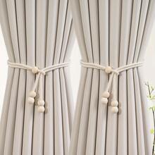 1pc/2pcs Bohemian Style Window Curtain Tie Back Rope, Wood Bead And Tassel Curtain Tie, Home Decor For Living Room, Bedroom, Kitchen - Small Wooden Beads - View 4